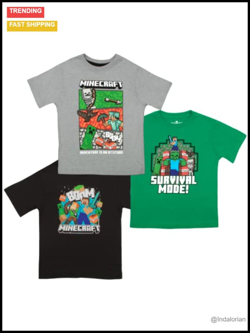 Minecraft Boys Short Sleeve Crew Neck T-Shirt Cotton Poly Blend